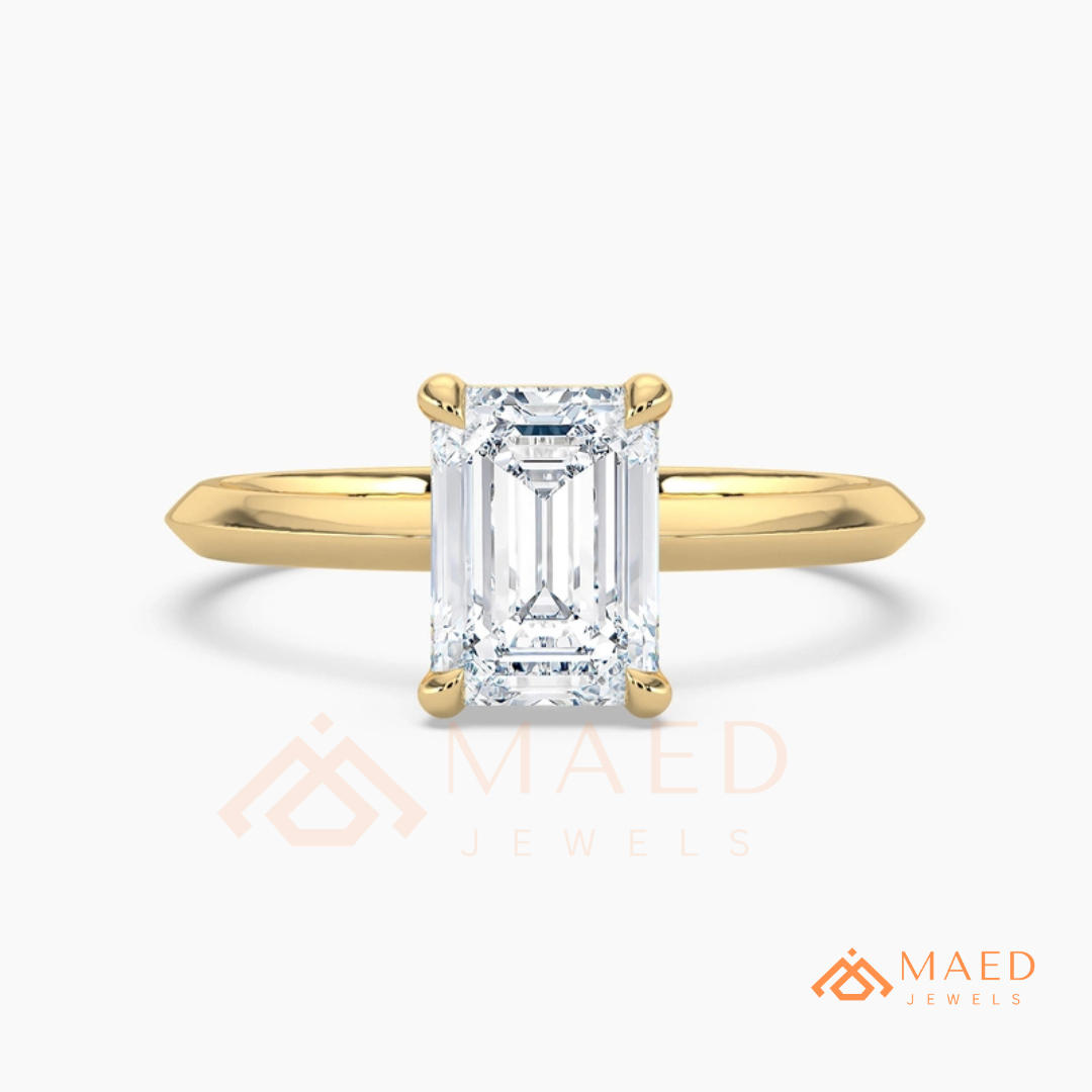 Classic Emerald Cut Solitaire Engagement Ring with Knife-Edge Band in Silver, 14K Gold & Rose Gold