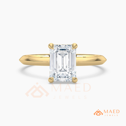 Classic Emerald Cut Solitaire Engagement Ring with Knife-Edge Band in Silver, 14K Gold & Rose Gold