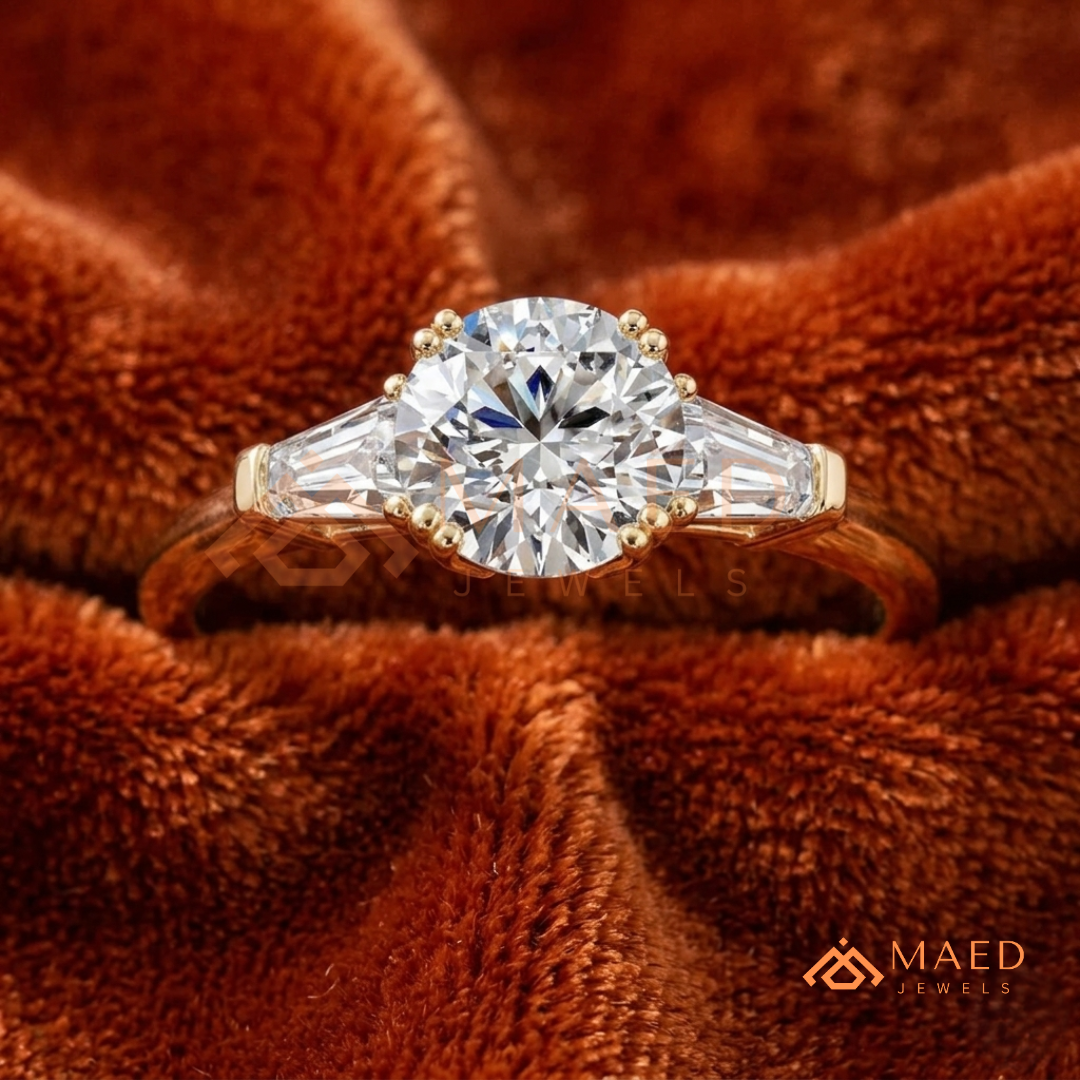 Classic 3-Stone Tapered Baguette Ring in 14K Yellow Gold, Rose Gold & Sterling Silver