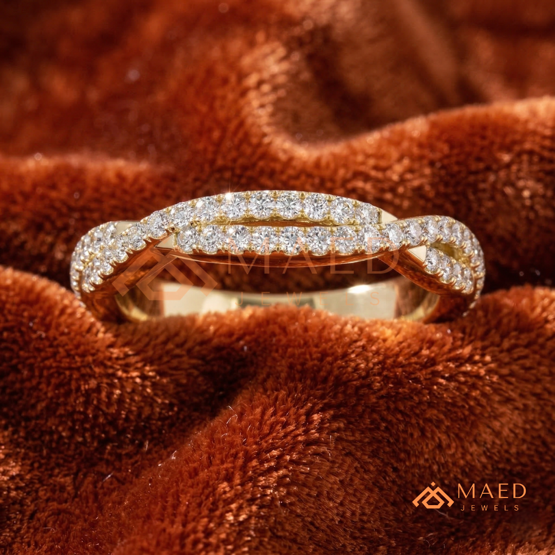 Double Row Twisted Infinity Diamond Wedding Band | Crossover Pavé Wave Ring in Silver, 14K Gold, & Rose Gold