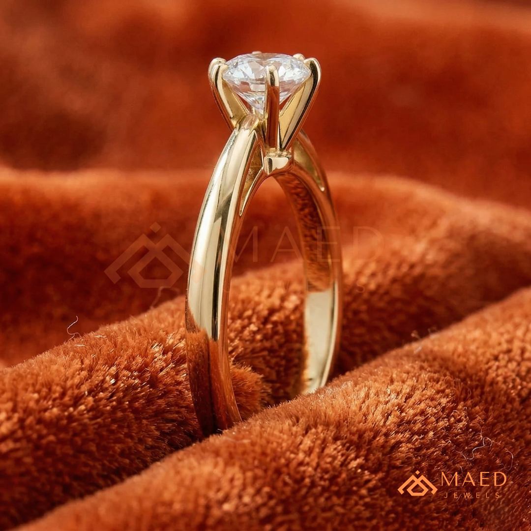 Classic Round Brilliant [Gemstone Type] Tiffany Style Ring in 14K Yellow Gold, Rose Gold & Silver