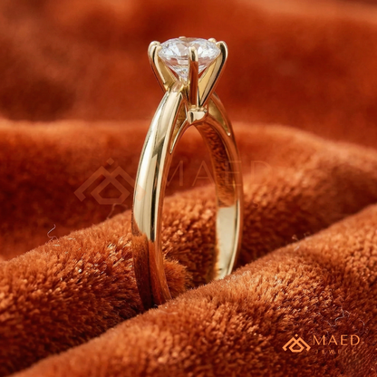 Classic Round Brilliant [Gemstone Type] Tiffany Style Ring in 14K Yellow Gold, Rose Gold & Silver