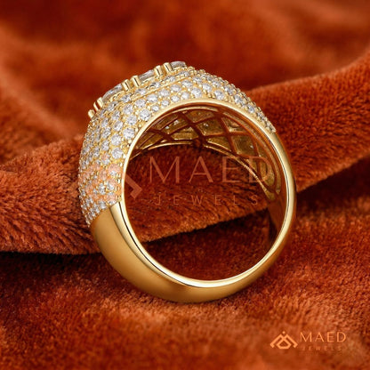 Heavy Rectangular Iced Baguette Signet Ring – 925 Silver, 14K Gold & Rose Gold