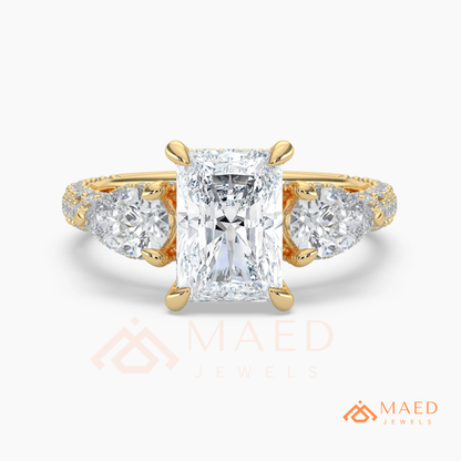 Modern Oval Cut Triple Row Engagement Ring with Baguette & Pavé Band