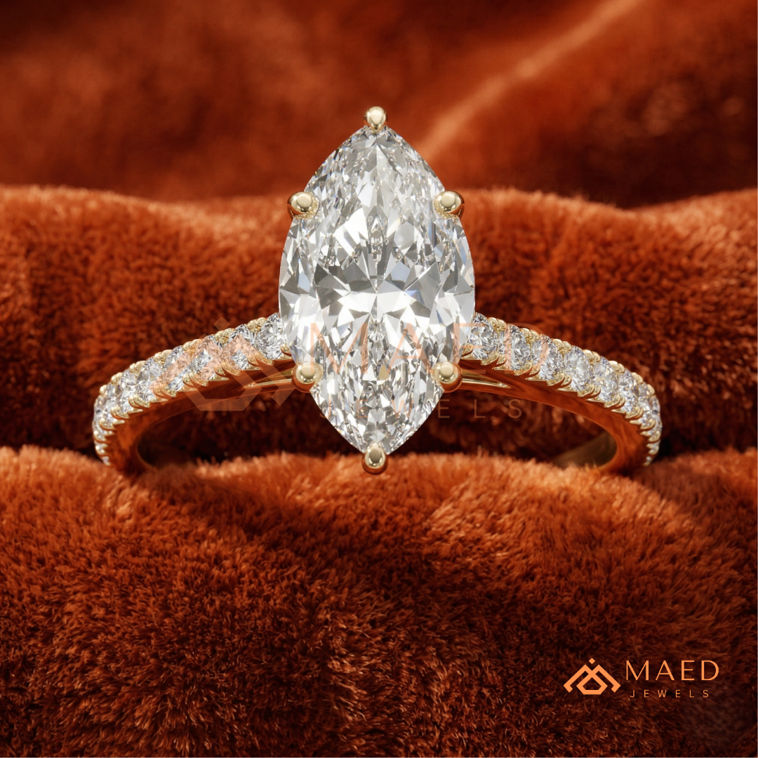 Classic Marquise [Gemstone Type] Solitaire Accent Ring in 14K Yellow Gold, Rose Gold & Silver