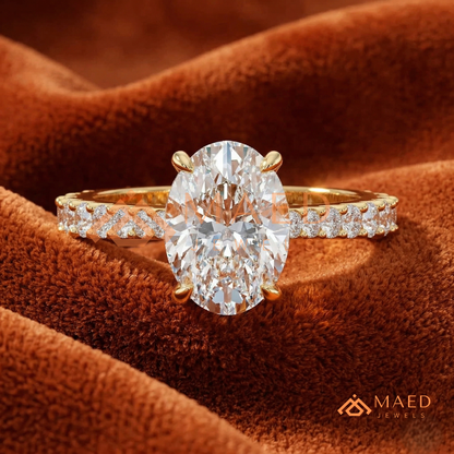 Oval Cut Engagement Ring with Shared Prong Band | 14k Gold, Rose Gold & Silver