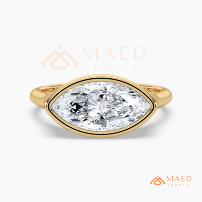 East-West Marquise Cut Bezel Engagement Ring | 14k Gold, Rose Gold & Sterling Silver Modern Solitaire Band