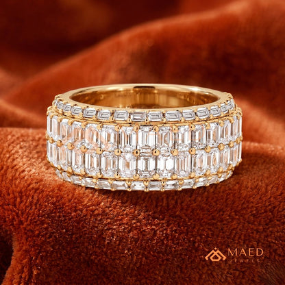 Multi-Row Emerald Cut Diamond Eternity Band in Silver, 14K Yellow & Rose Gold