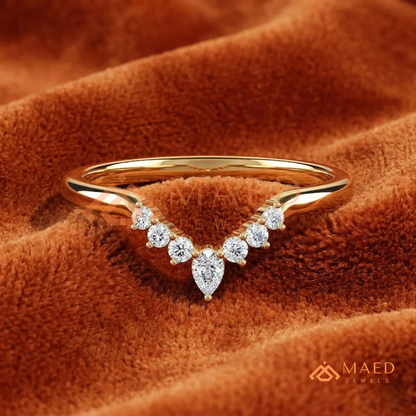 Pear and Round Cluster Curved Stackable Anniversary Ring – Silver, Yellow & Rose Gold