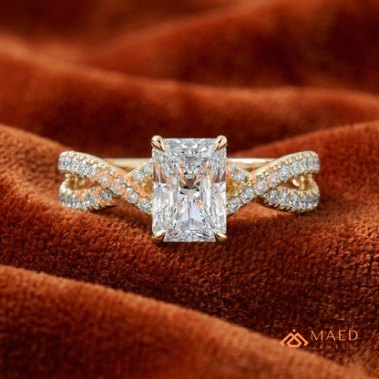 Nature-Inspired Radiant Cut Three-Stone Engagement Ring with Thorn Band in Silver, 14K Gold & Rose Gold
