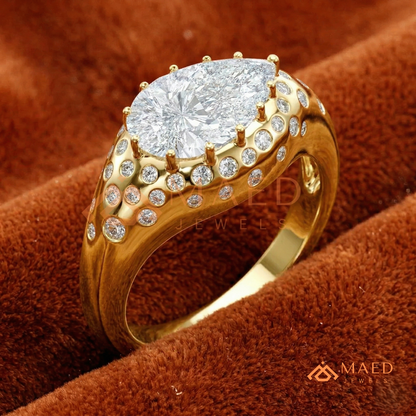 East-West Pear Cut Engagement Ring | Flush Setting Pave Dome Band in 14K Gold, Rose Gold & Silver