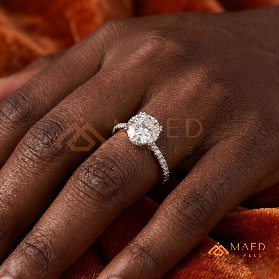 Classic Solitaire Engagement Ring with Pavé Band