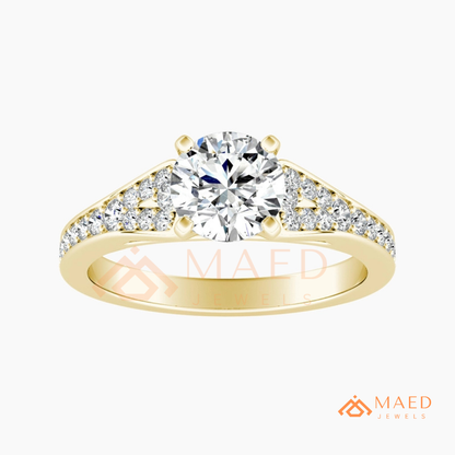 Round Cut Engagement Ring with Pavé Accents in 14K Gold, Rose Gold or Silver