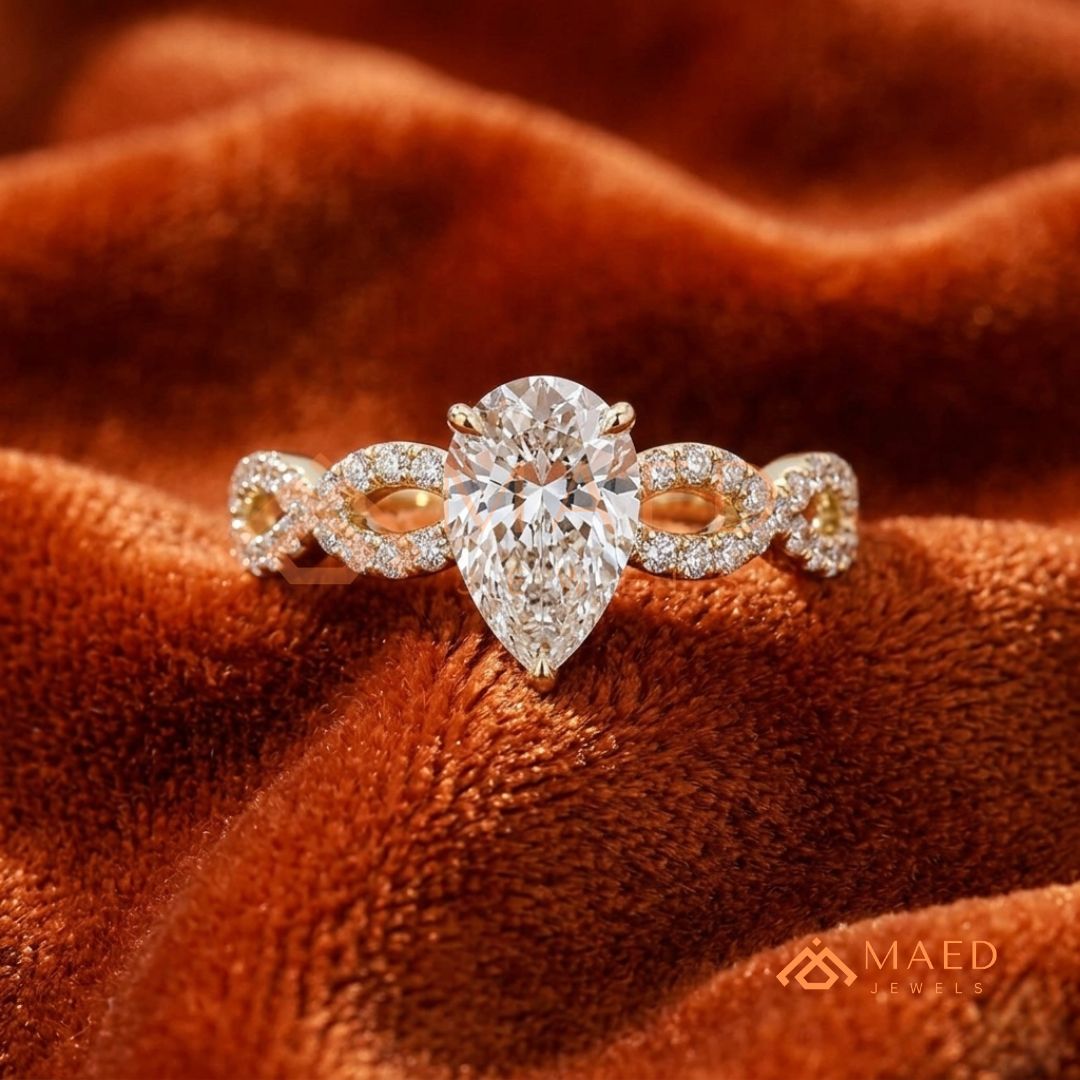 Intertwined Vortex Halo Diamond Simulant Ring in 14K Yellow Gold, Rose Gold & Silver