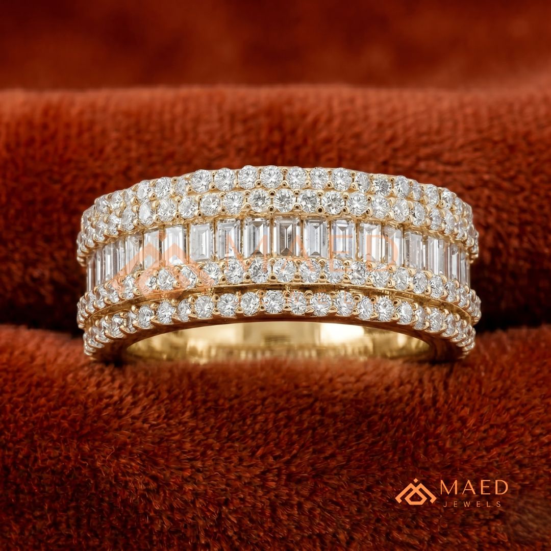5-Row Hybrid Eternity Cigar Ring – Silver, 14K Yellow & Rose Gold