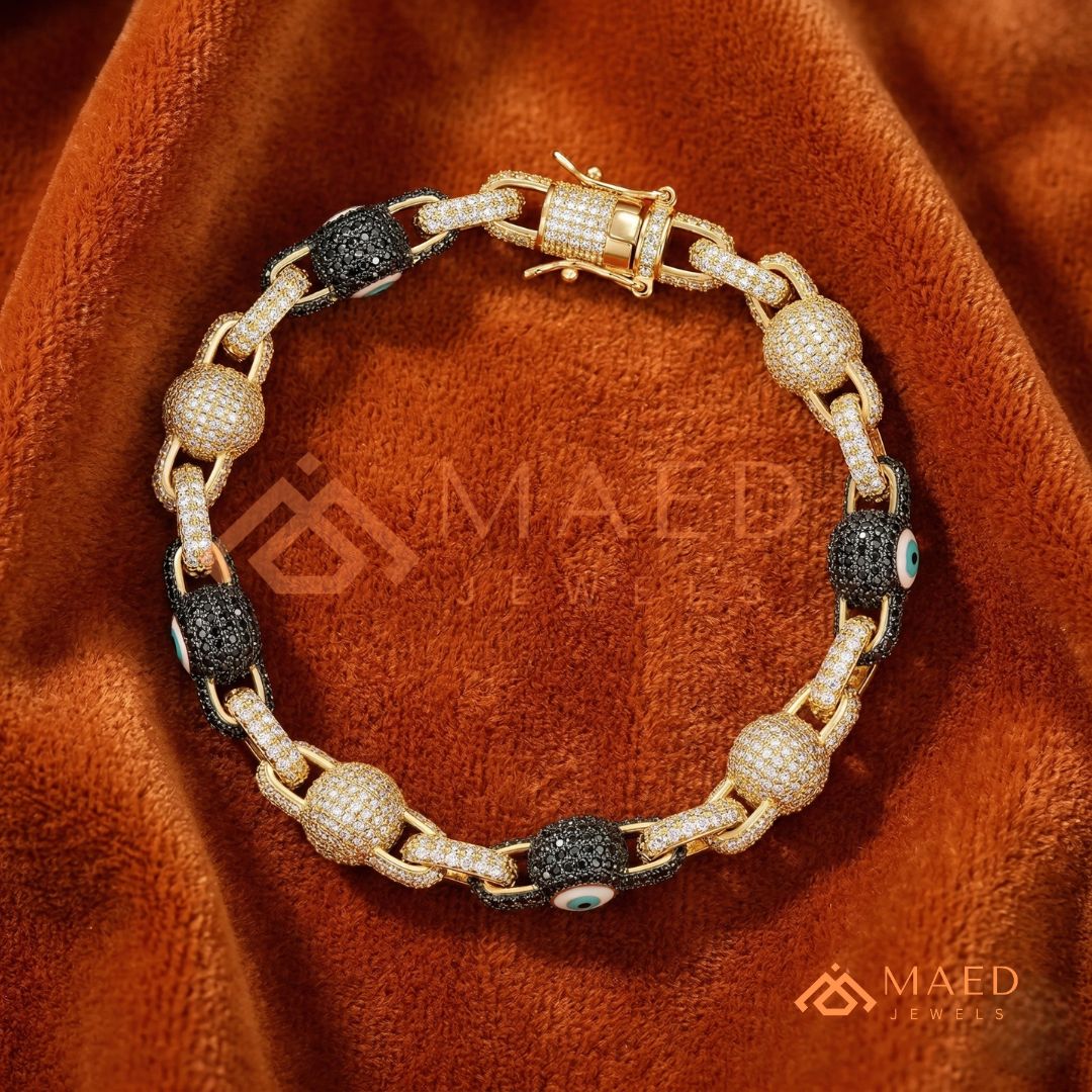 Luxury Diamond & Black Spinel Evil Eye Link Chain Bracelet