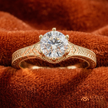 Heirloom Wheat Pattern Round Cut Ring in 14K Yellow Gold, Rose Gold & Sterling Silver