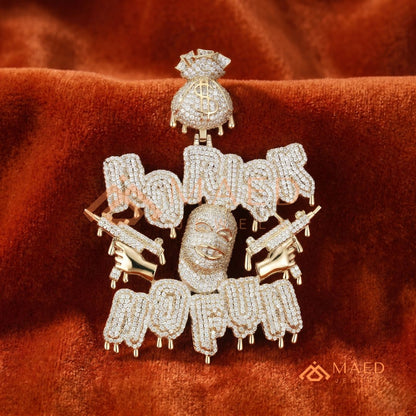 Iced Out "No Risk No Fun" Pendant - 14K Gold, Rose Gold & Silver Hip Hop Jewelry