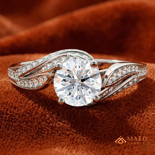 Vintage Bypass Round Cut Engagement Ring with Swirl Pavé Band