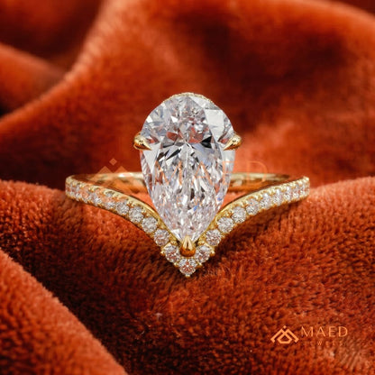 Pear Cut Chevron Engagement Ring in Sterling Silver, 14K Gold & 14K Rose Gold