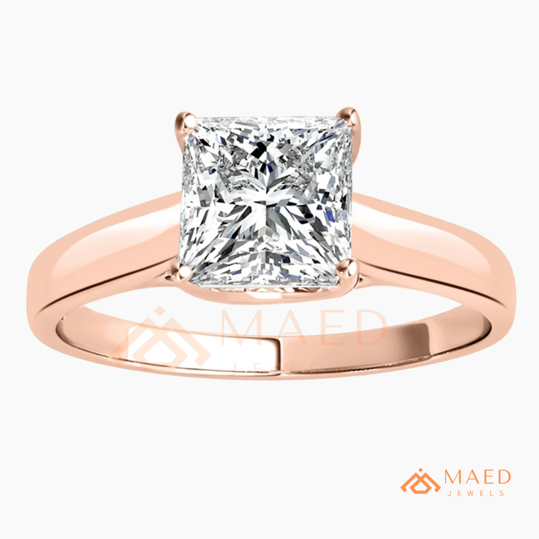Princess Cut Solitaire Engagement Ring in 14K Gold, Rose Gold & Sterling Silver | Classic Tapered Band Promise Ring for Women
