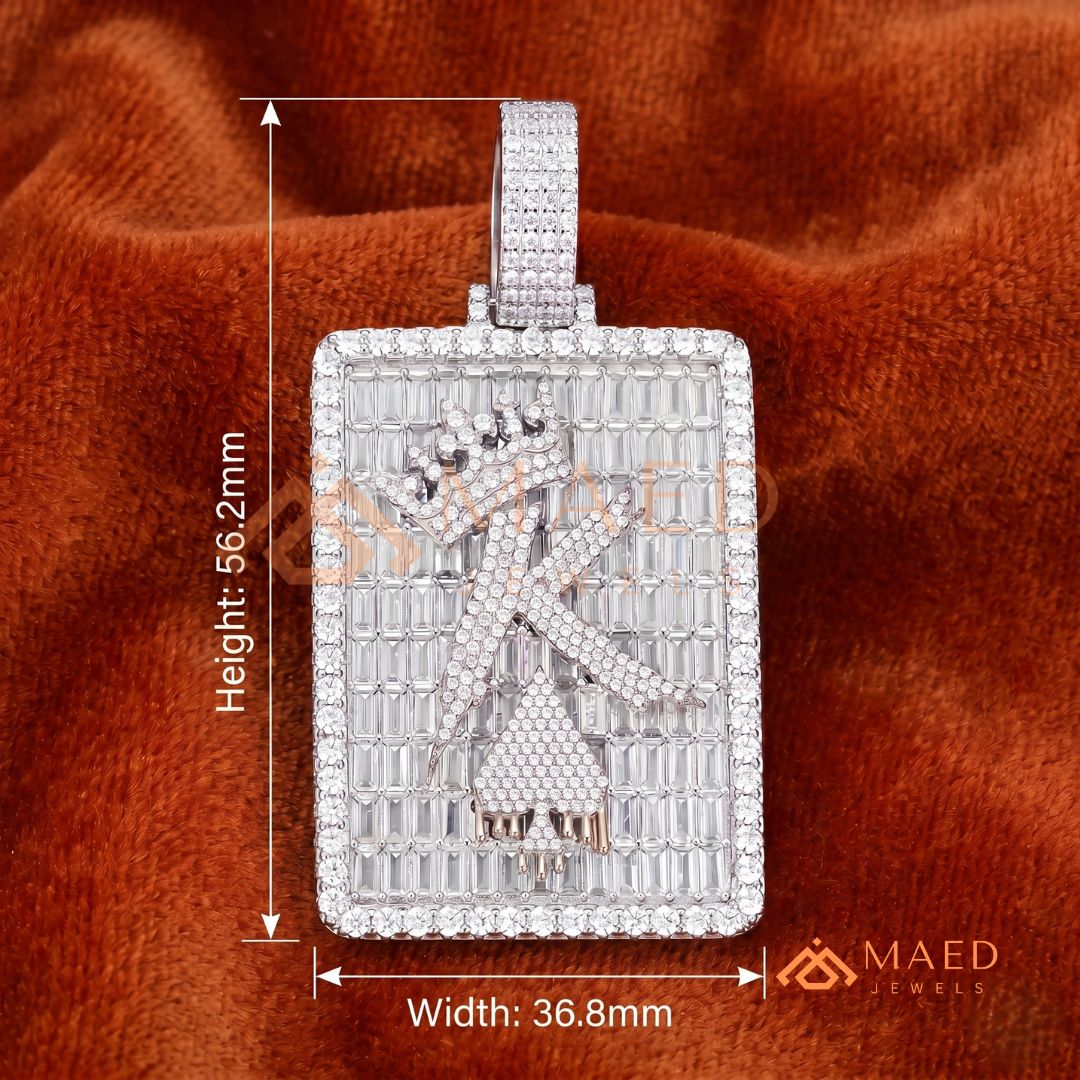 Custom King Spade Tag Pendant with Baguette & Round Cut Diamonds