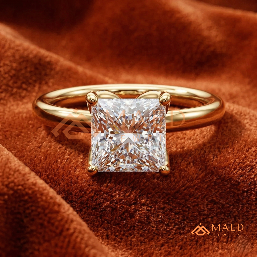 Princess Cut Hidden Halo Engagement Ring in 14K Gold & Sterling Silver