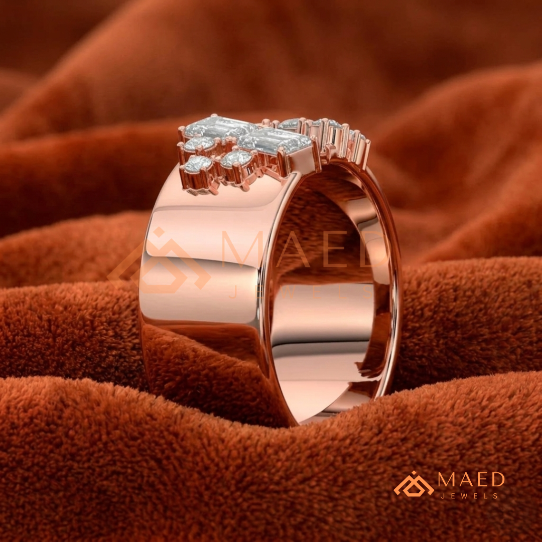 The Mosaic Wide Open Band | Baguette & Round Cluster Statement Ring