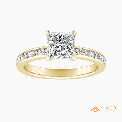 Princess Cut Diamond Engagement Ring | 14k Gold, Rose Gold & Sterling Silver Sparkle Solitaire Accented Band