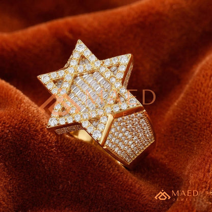 Men's Iced-Out Star of David Ring | Sterling Silver, 14K Gold & Rose Gold
