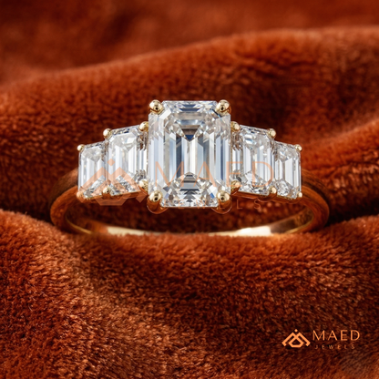 Five-Stone Emerald Cut Diamond Simulant Ring (14k White, Yellow, Rose Gold & Sterling Silver)