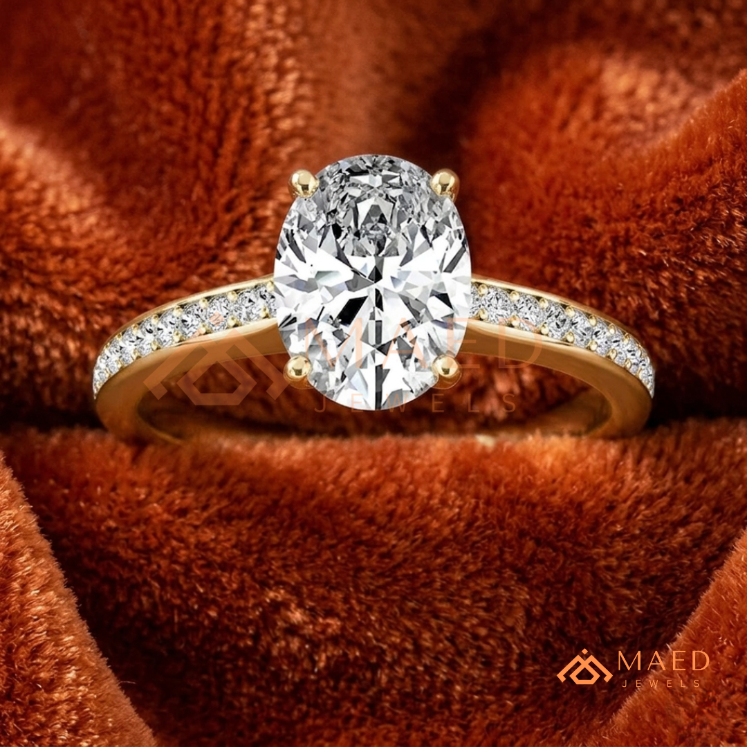 Elegant Oval-Cut Solitaire Engagement Ring with Pavé Band