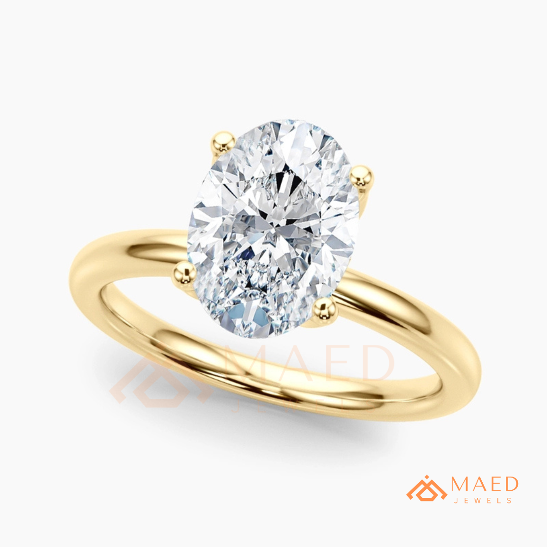Oval Cut Solitaire Engagement Ring | Classic 4-Prong Plain Band Promise Ring | 14K Gold, Rose Gold & Sterling Silver