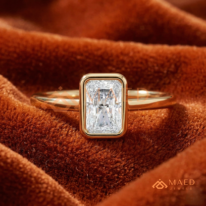 Radiant Cut Diamond Bezel Solitaire Ring | 14k Gold, Rose Gold & Sterling Silver