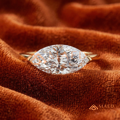 East-West Marquise Cut Engagement Ring | 14K Gold, Rose Gold & Silver Solitaire