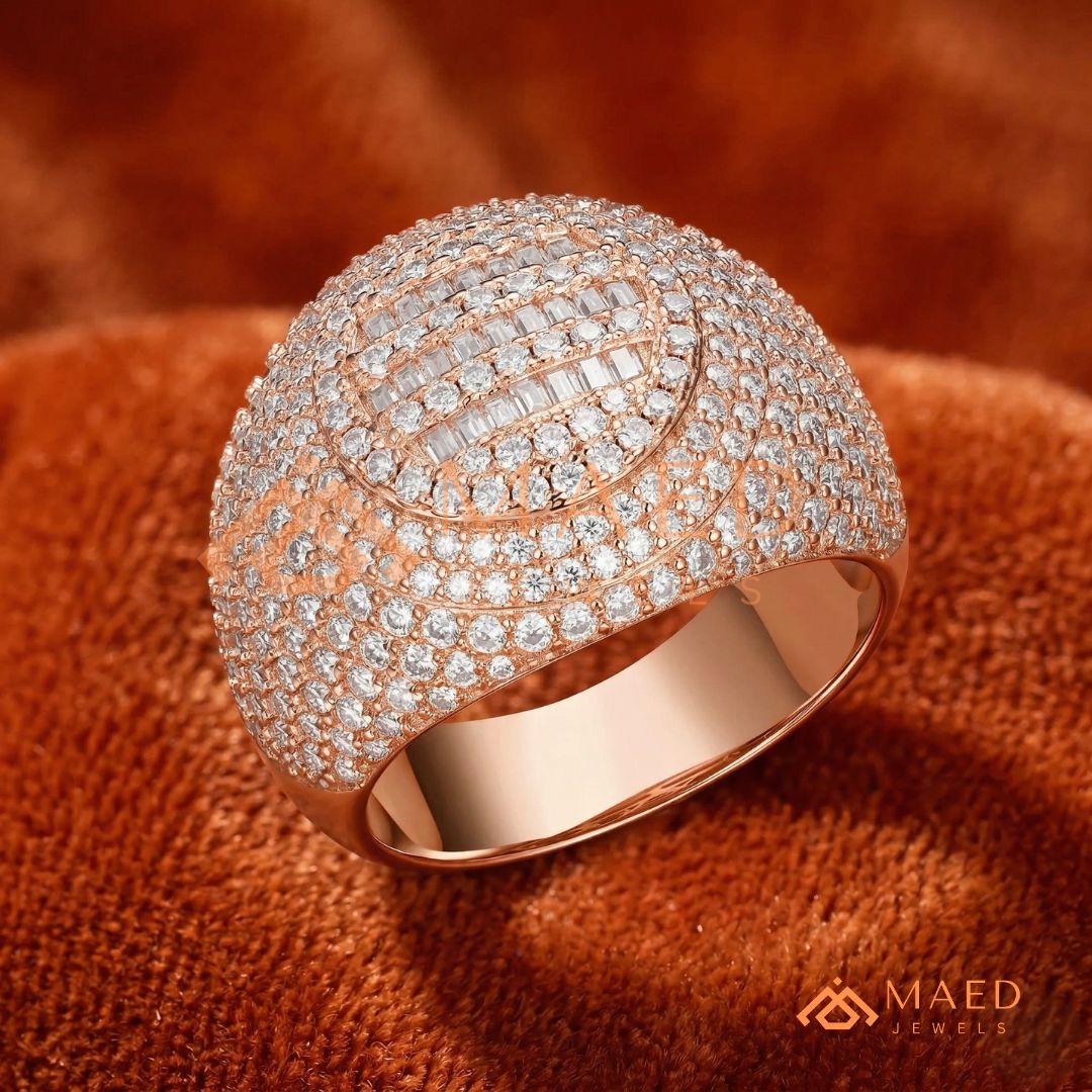 Heavy Square Iced Baguette Signet Ring – 925 Silver, 14K Gold & Rose Gold