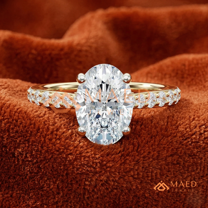 Oval Cut Moissanite Engagement Ring | 14K Gold, Rose Gold & Silver Pave Band