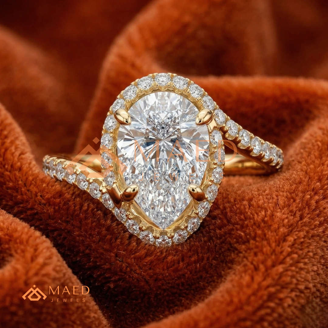 Pear Cut Halo Bypass Engagement Ring in Sterling Silver, 14K Gold & 14K Rose Gold