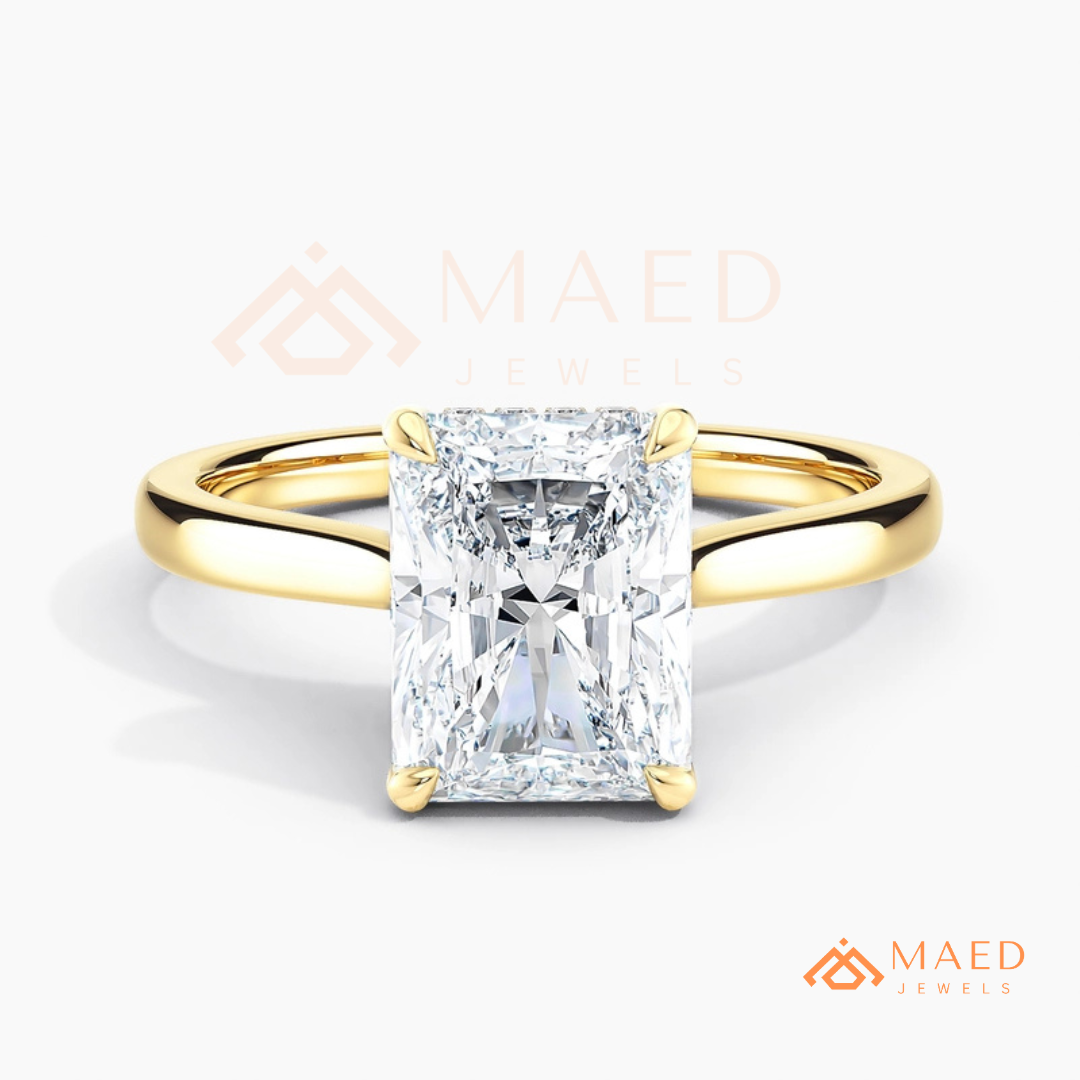 Classic Radiant Cut Solitaire Engagement Ring with Hidden Halo in Silver, 14K Gold & Rose Gold