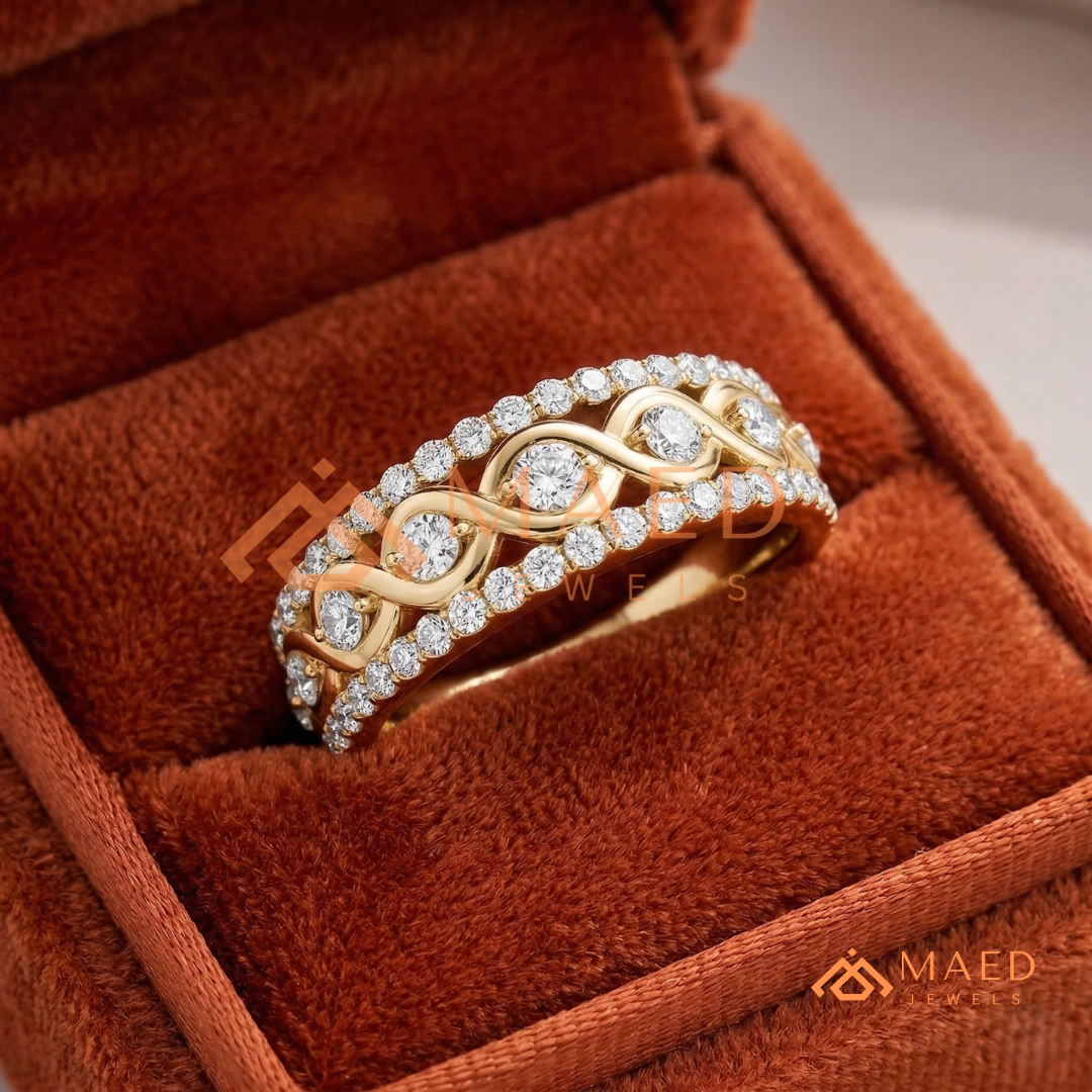 Infinite Love Braided Pavé Statement Ring in Silver, 14K Yellow Gold, or Rose Gold