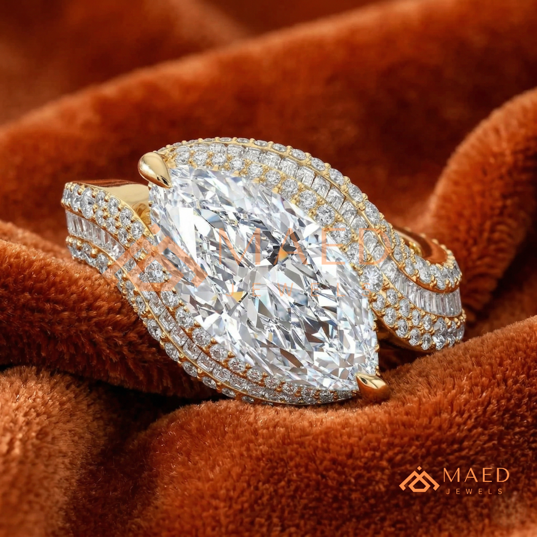 Marquise Cut Bypass Cocktail Ring in Sterling Silver, 14K Gold & 14K Rose Gold