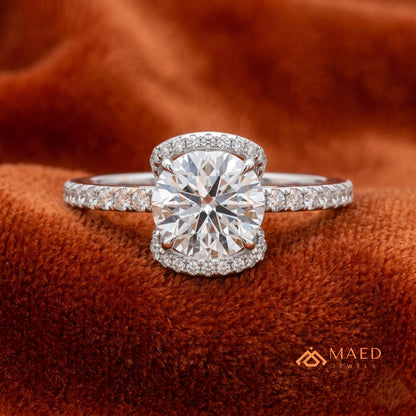 Modern Round Cut Open Arc Halo Engagement Ring in 14K Gold, Rose Gold & Silver