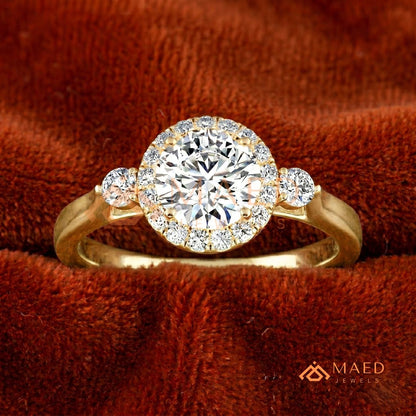 Majestic Oval Halo Diamond Simulant Ring in 14K Yellow Gold, Rose Gold & Sterling Silver