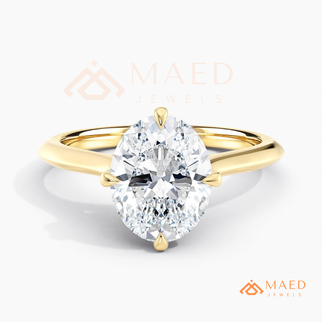 Elongated Oval Cut Solitaire Engagement Ring | 14k Gold, Rose Gold & Sterling Silver