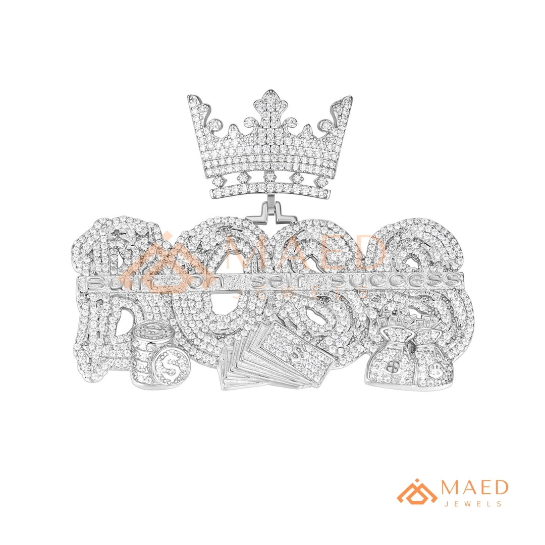 "BOSS" Crown Statement Pendant – Iced Out Success Medallion