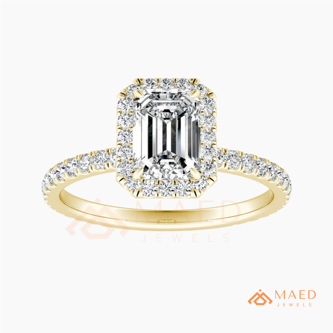 Emerald Cut Halo Engagement Ring in Sterling Silver, 14K Gold & 14K Rose Gold