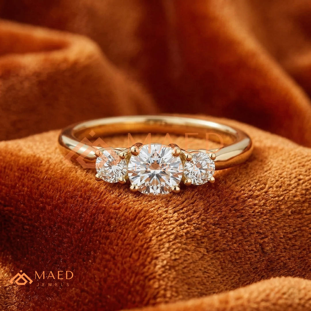 The Trinity Round Brilliant Past Present Future Ring – Silver, 14K Yellow & Rose Gold