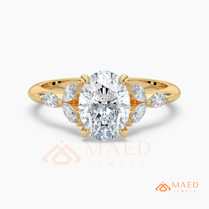 Oval Cut Marquise Cluster Engagement Ring | Nature Inspired Floral Wedding Ring | 14K Gold, Rose Gold & Sterling Silver