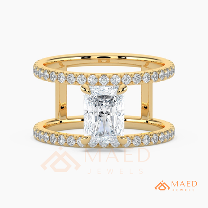 Radiant Cut Double Band Engagement Ring | Floating Open Spacer Pavé Cuff