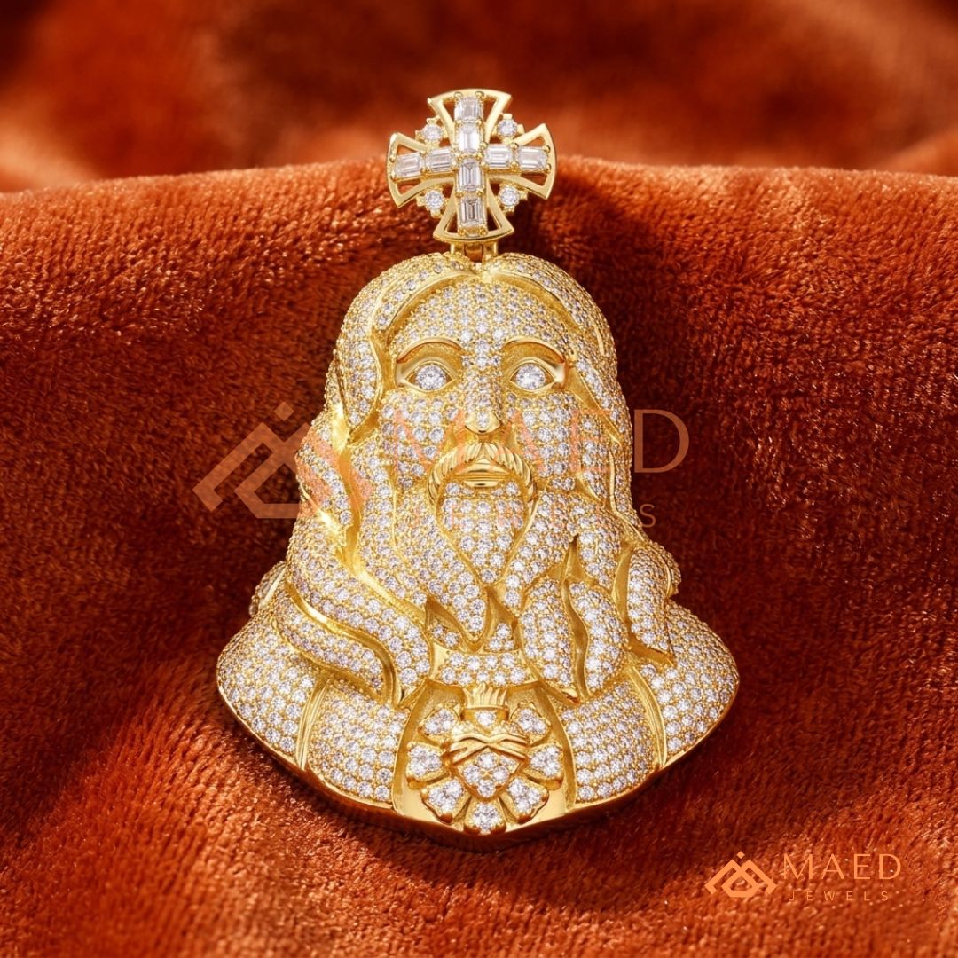 The Sovereign Sacred Heart Piece | Fully Encrusted Jesus Bust Cross Pendant